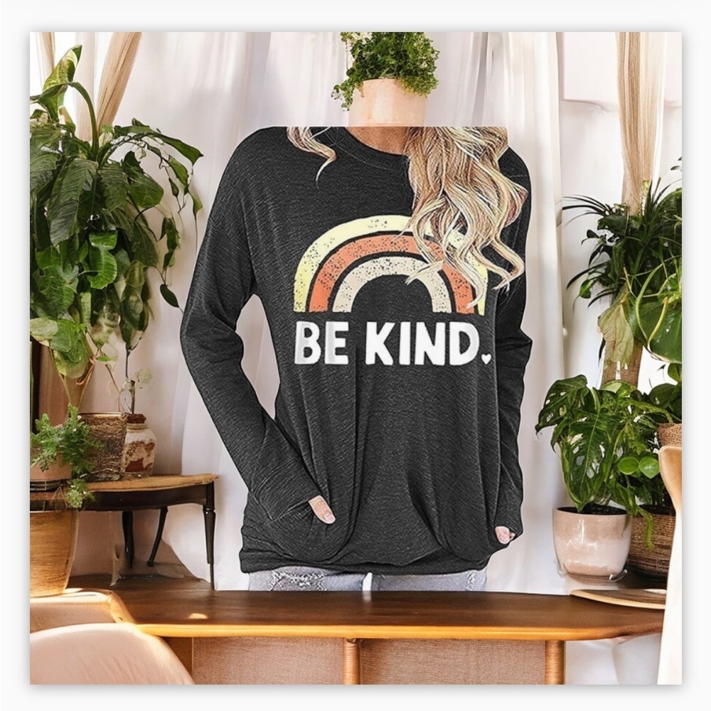 FuyxxmerBe Kind rainbow Sweatshirt with Pockets-like newSz M-L☀️Lake life!​​ - Picture 5 of 14